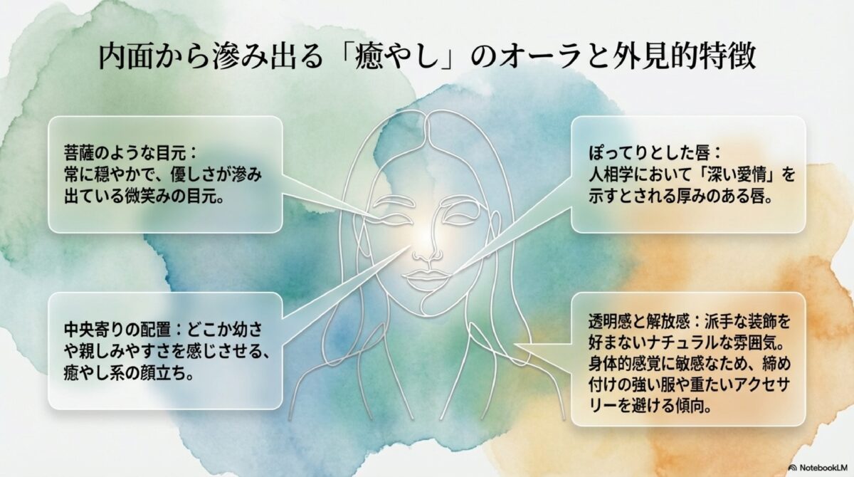 内面から滲み出る「癒やし」のオーラと外見的特徴
