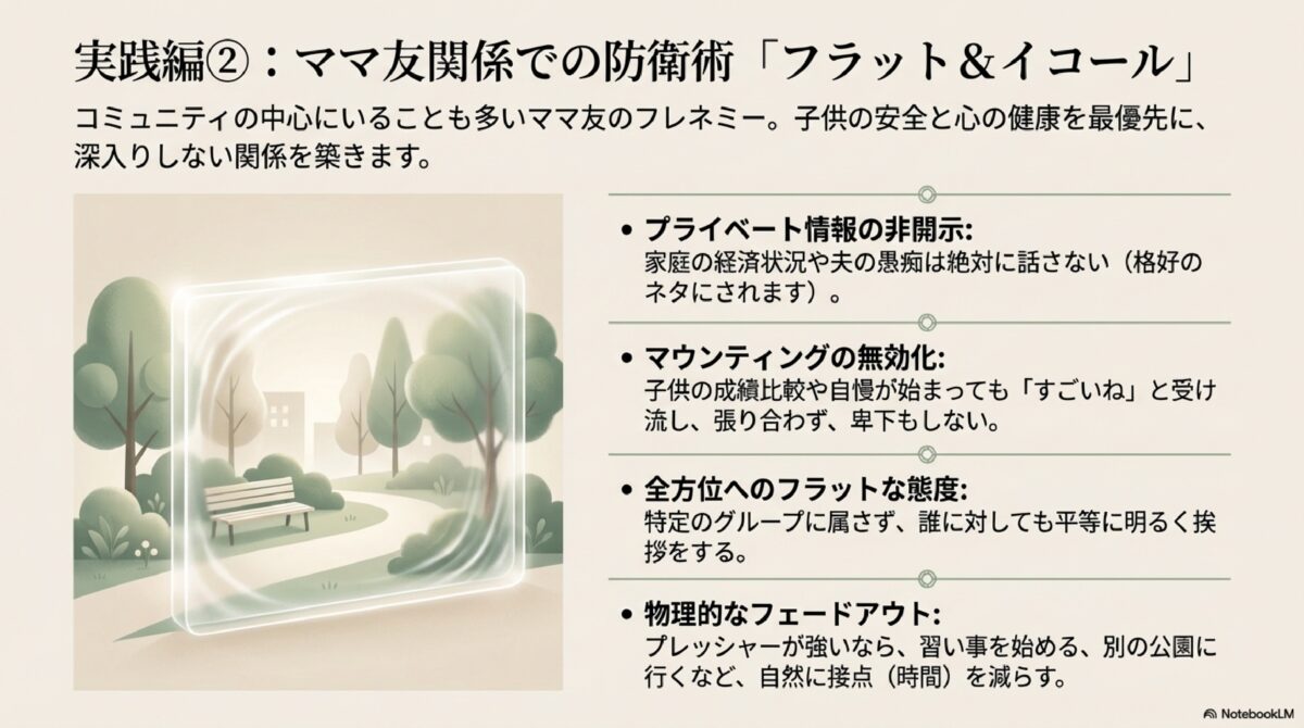 実践編②：ママ友関係での防衛術「フラット＆イコール」