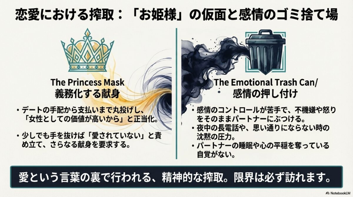 恋愛における搾取：「お姫様」の仮面と感情のゴミ捨て場
