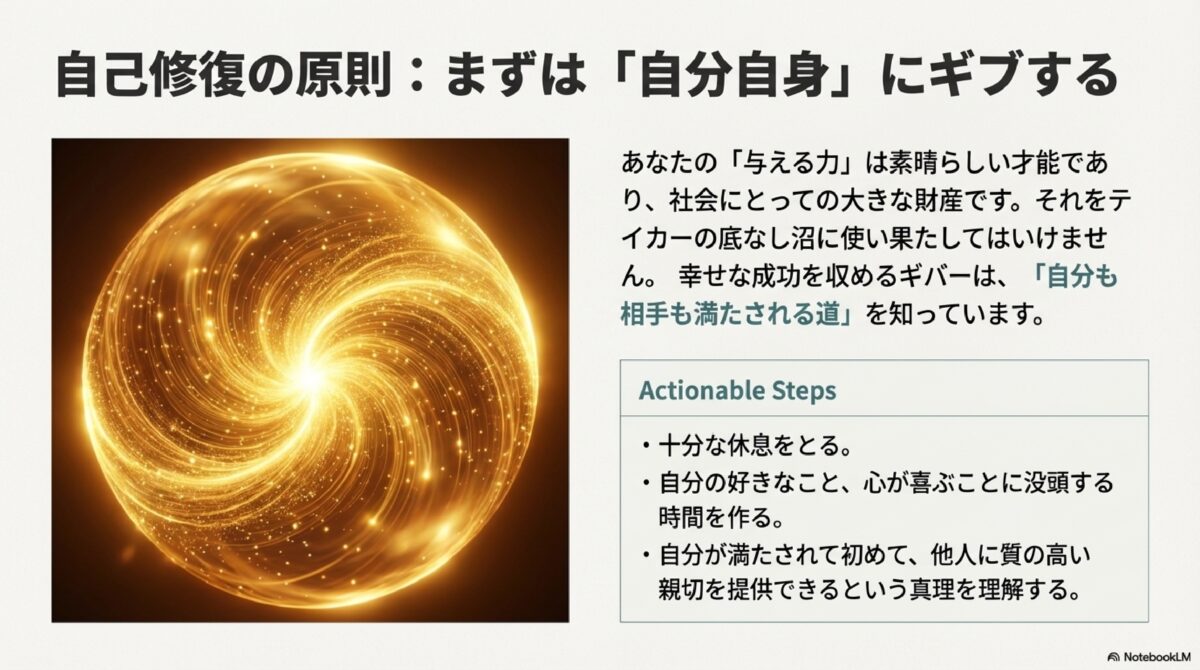 自己修復の原則：まずは「自分自身」にギブする