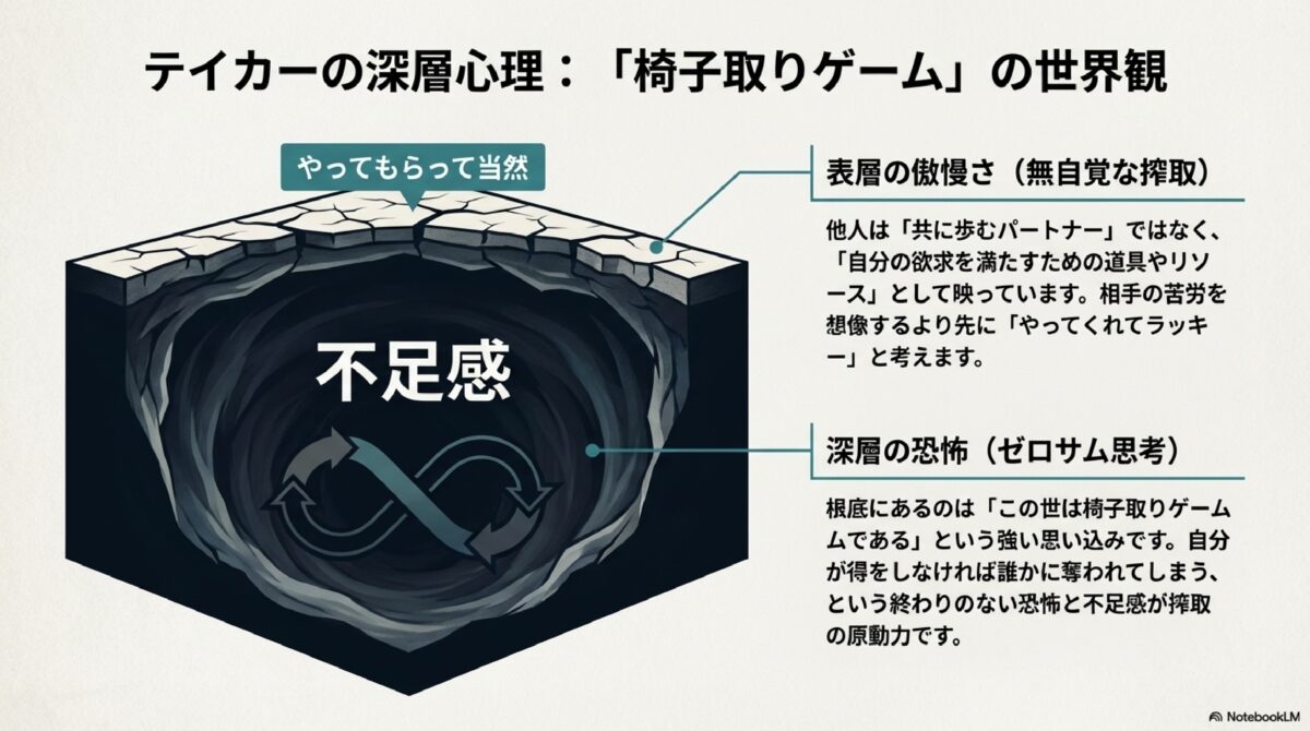 テイカーの深層心理：「椅子取りゲーム」の世界観