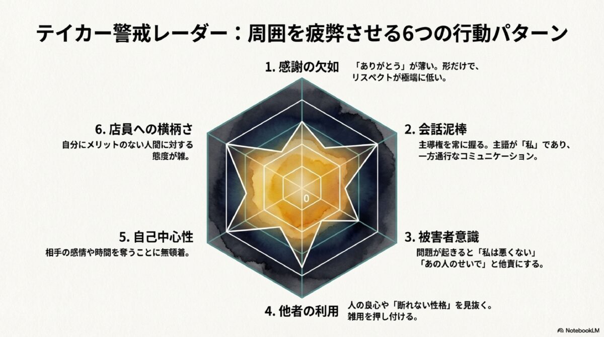 テイカー警戒レーダー：周囲を疲弊させる6つの行動パターン