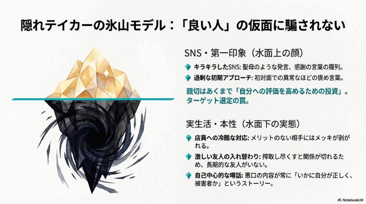 隠れテイカーの氷山モデル：「良い人」の仮面に騙されない