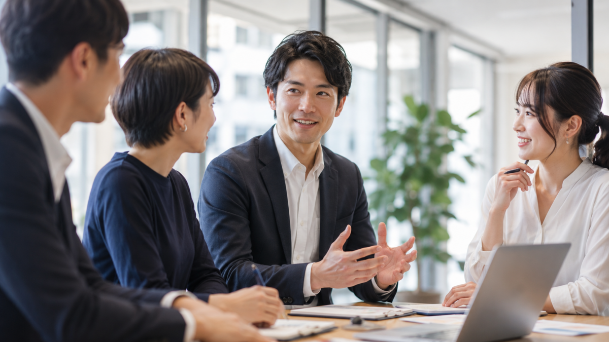 トップギバーが仲間と協力して働く職場のイメージ