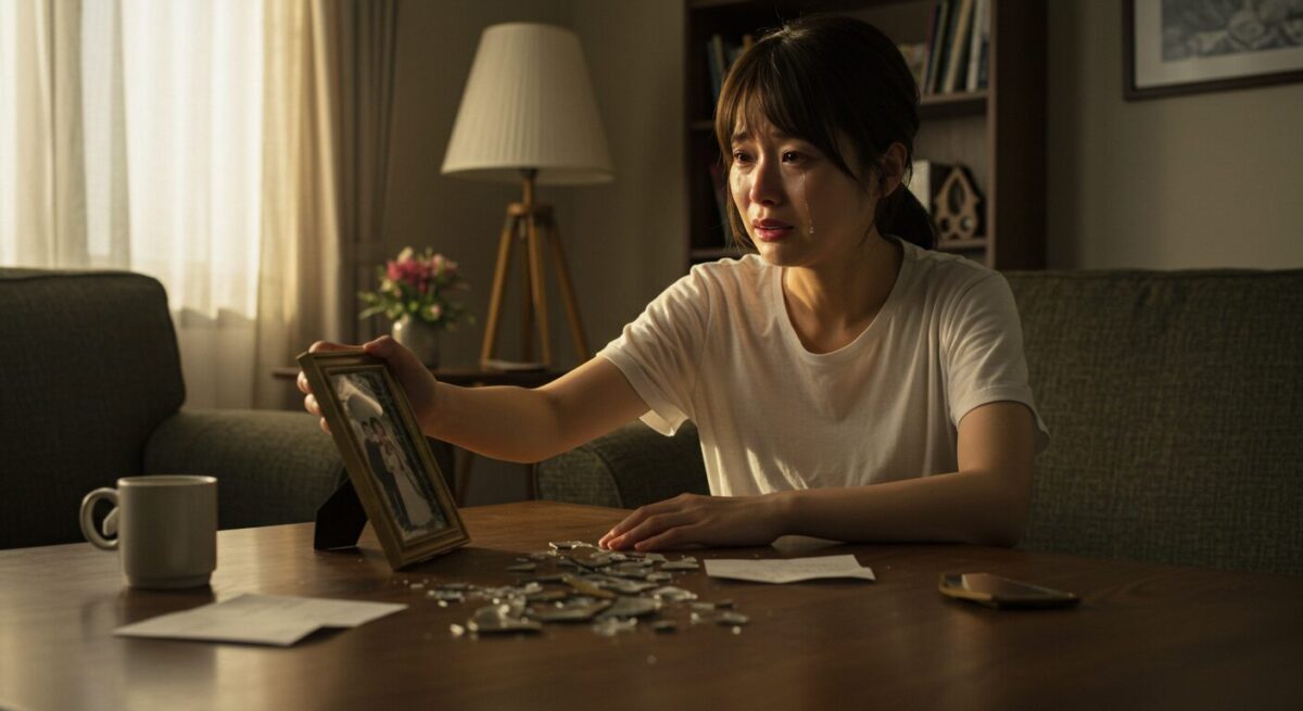 夫が婚外恋愛をしていると知って悲しみに暮れる妻のイメージ画像