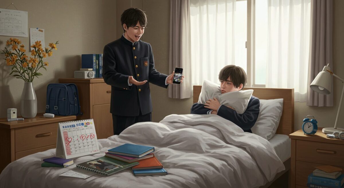 不登校の男性を追い詰めてしまうような言葉をかける高校生のイメージ